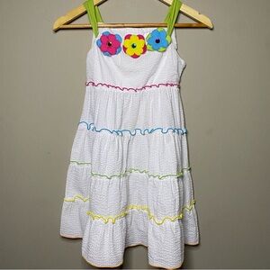 Rare Editions Seersucker Tiered Midi Dress Size 10 White Green Waist Tie Spring
